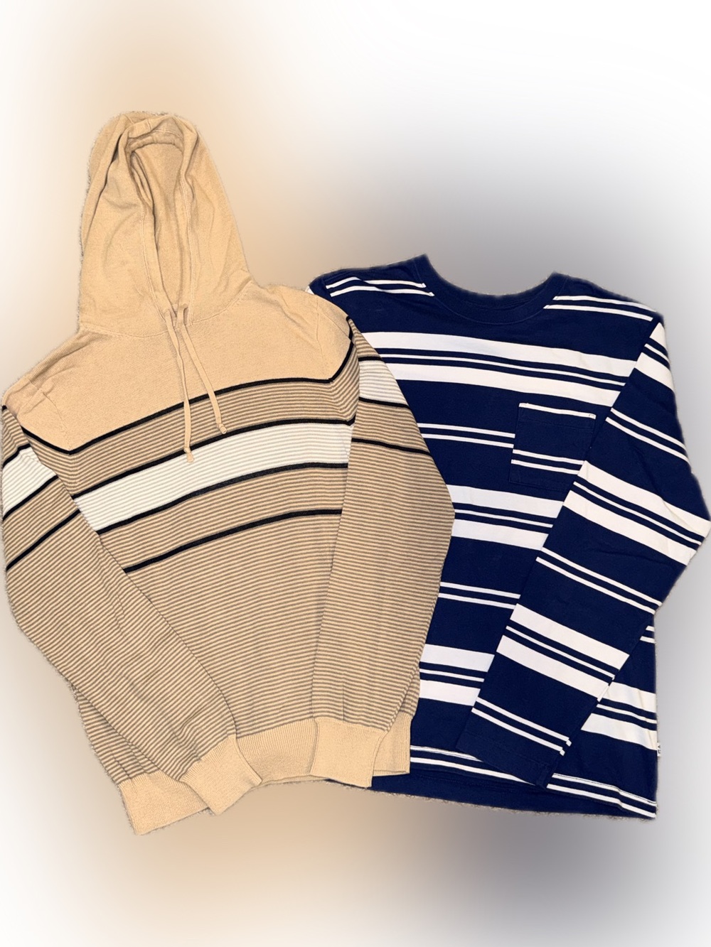 Free Assembly Men's Small Medium Striped Hoodie Long Sleeve Shirt 2 Piece Bundle